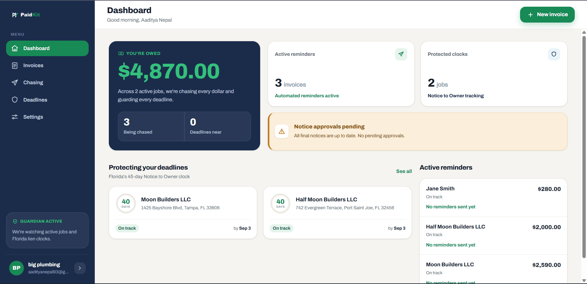 PaidKit dashboard on desktop